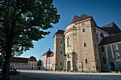 Entrance portal to baroque monastry and church, Wiblingen Monastry, Ulm at Danube River, Swabian Alb, Baden-Wuerttemberg, Germany