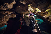 boat ride in the Wimsen Cave in the Aach valley, Zwiefalten, Swabian Alb, Baden-Wuerttemberg, Germany