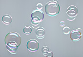 Transparent, colourful, floating soap bubbles