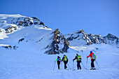 Several persons back-country skiing ascending towards Kleiner Kaserer, Kleiner Kaserer, valley of Schmirn, Zillertal Alps, Tyrol, Austria