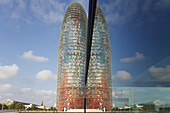 Torre Agbar, Architekt Jean Nouvel, moderne Architektur, LED-Beleuchtung, Wahrzeichen, Distrikt 22@, Barcelona, Katalonien, Spanien, Europa