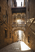 Carrer del Bisbe, bridge from 1928, modernisme, city district Barri Gotic, gothic quarter, Ciutat Vella, old town, Barcelona, Catalunya, Catalonia, Spain, Europe