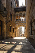 Carrer del Bisbe, bridge from 1928, modernisme, city district Barri Gotic, gothic quarter, Ciutat Vella, old town, Barcelona, Catalunya, Catalonia, Spain, Europe