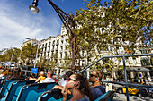 view from Barcelona Bus Turistic, Passeig de Garcia, city district Eixample, Barcelona, Catalunya, Catalonia, Spain, Europe