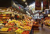 Früchte, Mercat de la Boqueria, Markthalle, La Rambla, Stadtviertel El Raval, Ciutat Vella, Altstadt, Barcelona, Katalonien, Spanien, Europa