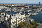 Hafenverwaltungsgebäude von Port de Barcelona, Rambla del Mar, Yachthafen, Maremagnum Einkaufszentrum, Port Vell, Hafen, Ciutat Vella, Barcelona, Katalonien, Spanien, Europa