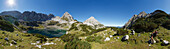 Drachensee mit vorderem Drachenkopf und Sonnenspitze, Berge, Coburger Hütte, bei Ehrwald, Bezirk Reutte, Tirol, Österreich, Europa