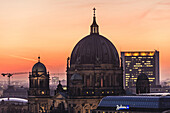 View at sunset from Alexanderplatz towards Berlin Cathedral, Berliner Dom, Berlin, Germany