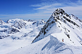 View to Punta Taviela, Punta Cadini and Punta Pedranzini, Pizzo Tresero, Val dei Forni, Ortler range, Lombardy, Italy