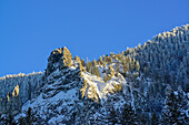 Winter landscape with rock spires, Hochries, Samerberg, Chiemgau range, Chiemgau, Upper Bavaria, Bavaria, Germany