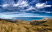 Cirrus clouds and Kaitorete Spit, Banks Peninsula, Canterbury, New Zealand