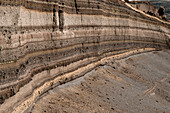 Layers of earth from past volcanic eruptions, Chimborazo Volcano, Ecuador