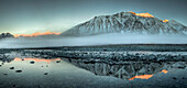 Mist rising at dawn, Clyde River, Cloudy Peak Range, Canterbury, New Zealand