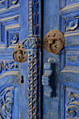 Blue wooden door in Odomos south of the Troodos mountains, Cyprus