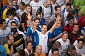 B2Run or Firmenlauf 2014 runners waiting for the start, Olympiapark, Munich, Bavaria, Germany