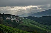 Das Dorf Chandolin-près-Savièse in den Weinbergen des Rhonetals, Kanton Wallis Schweiz