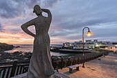 Sculpture on the  promenade of El Cotilla, Sunset, Fuerteventura, Canary Islands, Spain