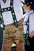 Man and boy wearing traditional clothes, Viehscheid, Allgau, Bavaria, Germany
