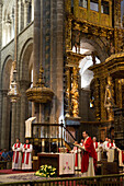 Mass is celebrated inside Santiago de Compostela Cathedral, Santiago de Compostela, Galicia, Spain