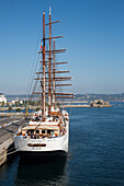 Segelkreuzfahrtschiff Sea Cloud II (Sea Cloud Cruises) an der Pier, A Coruna, Galicien, Spanien, Europa