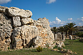 Steine am Ggantija-Tempel, eines der ältesten freistehenden Gebäude der Welt, Xaghra, Gozo, Malta, Europa