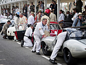 Driver change at the pit lane, RAC TT Celebration, Goodwood Revival 2014, Racing Sport, Classic Car, Goodwood, Chichester, Sussex, England, Great Britain