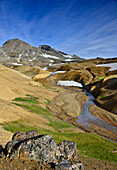 River in geothermal area Hveradalir, volcanoe mountains Kerlingarfjoll, Highlands, South Iceland, Iceland, Europe