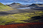 Volcanic mountain landscape near Ljotipollur lake between Fjallabak and Veidivötn, Highlands, Southern Island, Iceland, Europe