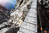 Suspension bridge, Monte Cristallo, the Dolomites, Cortina d Ampezzo, Veneto, Italy