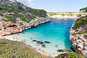 bay with turquoise blue sea, near Calo des Moro, Mediterranean Sea, near Santanyi, Majorca, Balearic Islands, Spain, Europe