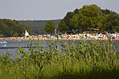 Beach at lake Halterner Stausee near Haltern am See , Muensterland , North Rhine-Westphalia , Germany , Europe