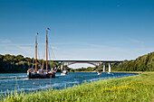 Sailing boats on the Kiel canal, Baltic Coast, Schleswig-Holstein, Germany