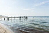 wooden jetty on the beach at Heiligenhafen, Schleswig-Holstein, Baltic Sea, North Germany, Germany