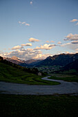 Idyllic valley between mountains at sunset, Tannheimer Tal, Tyrol, Austria