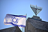 Flag and Menora, Jerusalem, Israel
