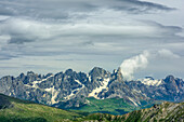 View to Pala range, from Latemarspitze, Latemar, UNESCO world heritage Dolomites, Dolomites, Trentino, Italy