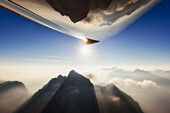 Rocky landscape reflected in belly of airplane, Julian Alps, Gorenjska, Slovenia, Julian Alps, Gorenjska, Slovenia