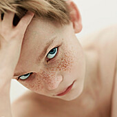 Close up of Caucasian boy's face, Nizniy Tagil, Sverdlovsk, Russia