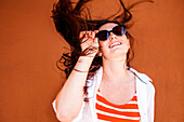Caucasian woman wearing sunglasses, Folsom, California, United States