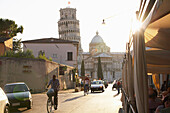 View of the Leaning Tower of Pisa from city street, Pisa, Toscano, Italy, Pisa, Toscano, Italy