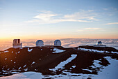 Observatory and silos on snowy mountaintop, Kilauea, Hawaii, United States, Kilauea, Hawaii, USA