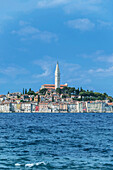 Tower and coastal village on ocean, Rovinj, Istria, Croatia, Rovinj, Istria, Croatia