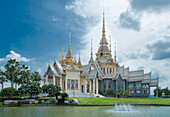 Ornate temple and pond, Sikhiu, Nakhon Ratchasima, Thailand, Sikhiu, Nakhon Ratchasima, Thailand