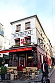 France, Paris, Montmartre, facade and terrace of a restaurant