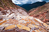South America, Peru, Cuzco region, Urubamba Province, Inca sacred valley, Las Salinas de Maras, the 3000 evaporation basins of salt in use since the Inca period