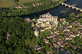 France, Dordogne (24) Castelnaud-la-Chapelle town labeled the most beautiful villages of France, (aerial view)