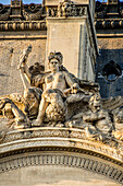 France, Paris, sculptures on the front of the Louvre Museum