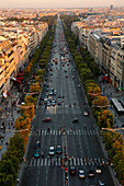Paris city. The Champs-Elysées seen from the Arc de Triomphe. Paris. France.