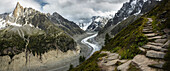 Path to Mer de Glace glacier in mountains, Chamonix, France