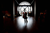 Silhouette of People Looking at Large Clock Embedded in Wall, Musee d'Orsay, Paris, France
